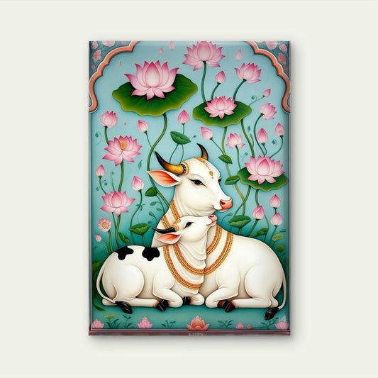 Grace in the Lotus Pond-Luxurious-Indian Culture &  Folk Art 3D Textured Wall Art | UV Printed Embossed Canvas Wall Frame for Home Decor,living Room