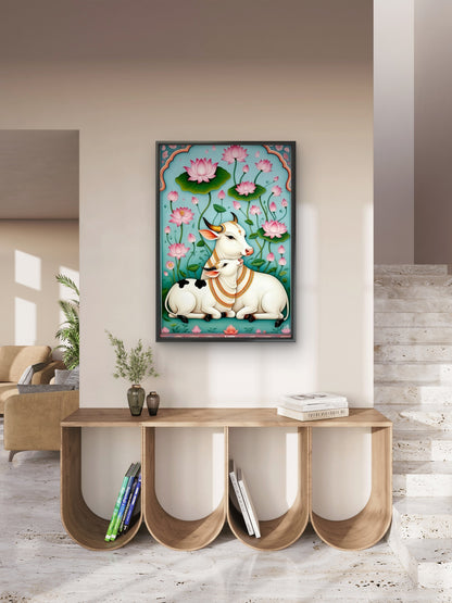 Grace in the Lotus Pond-Luxurious-Indian Culture &  Folk Art 3D Textured Wall Art | UV Printed Embossed Canvas Wall Frame for Home Decor,living Room