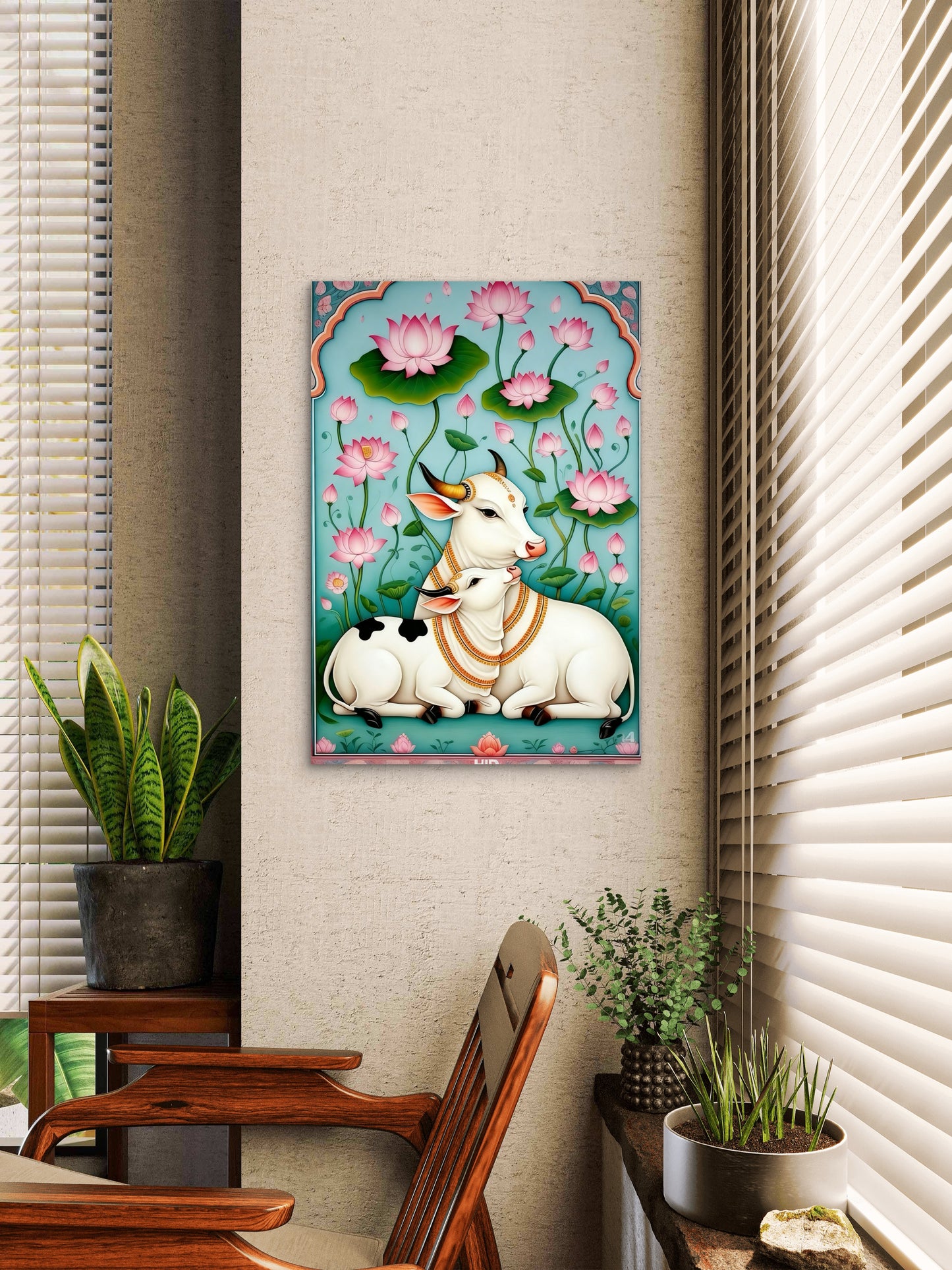 Grace in the Lotus Pond-Luxurious-Indian Culture &  Folk Art 3D Textured Wall Art | UV Printed Embossed Canvas Wall Frame for Home Decor,living Room