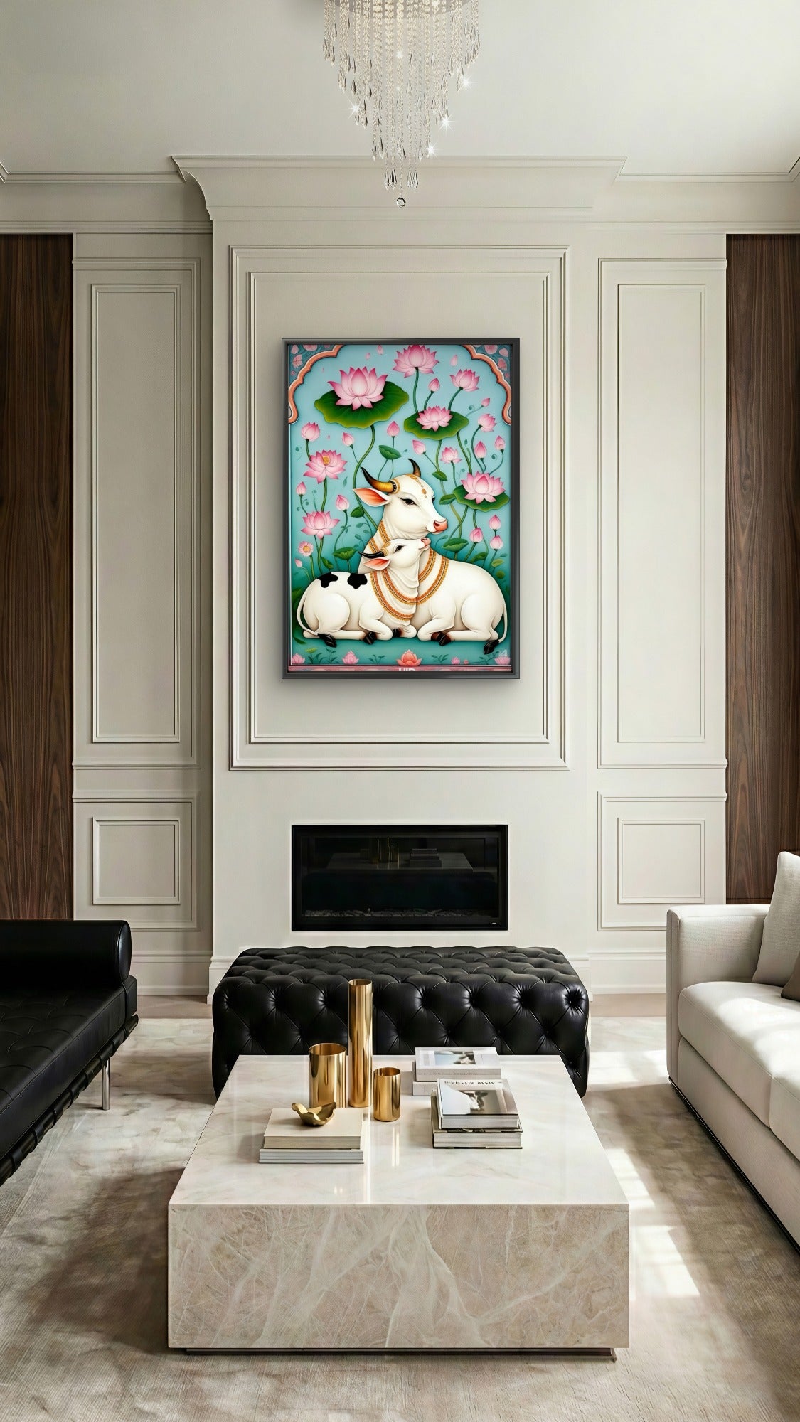 Grace in the Lotus Pond-Luxurious-Indian Culture &  Folk Art 3D Textured Wall Art | UV Printed Embossed Canvas Wall Frame for Home Decor,living Room
