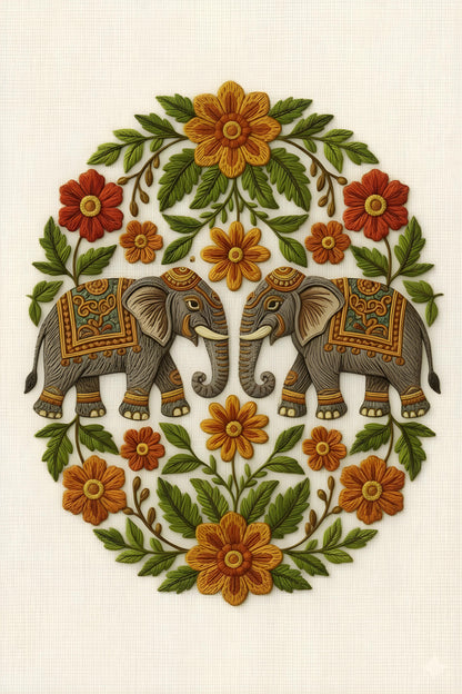 Grace of the Gaja-Mala-Luxurious-Indian Culture &  Folk Art 3D Textured Wall Art | UV Printed Embossed Canvas Wall Frame for Home Decor,living Room