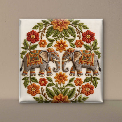 Grace of the Gaja-Mala-Luxurious-Indian Culture &  Folk Art 3D Textured Wall Art | UV Printed Embossed Canvas Wall Frame for Home Decor,living Room