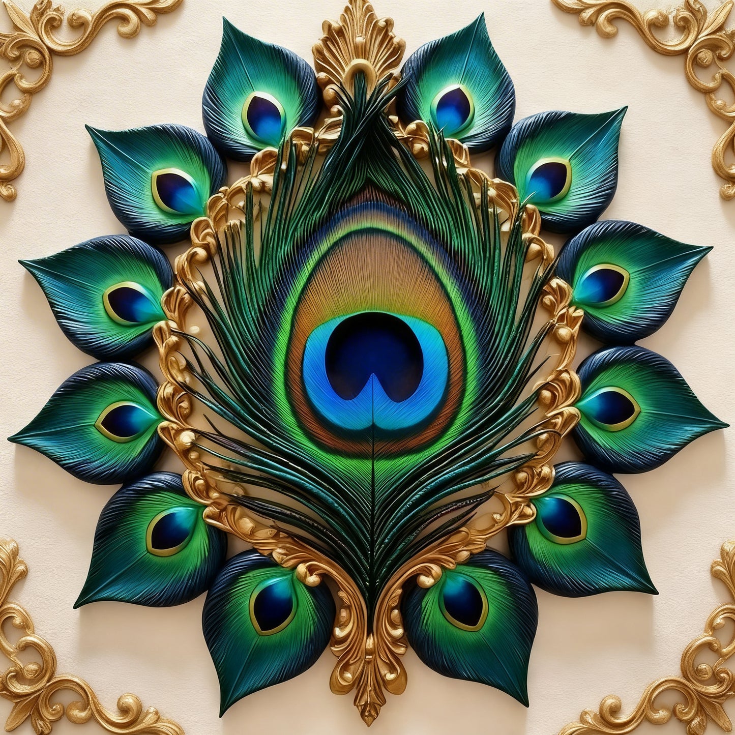 Grace of the Royal Mayura-Luxurious-Spiritual & Mindful 3D Textured Wall Art | UV Printed Embossed Canvas Wall Frame for Prayer room ,Meditation Space