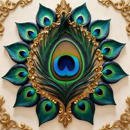 Grace of the Royal Mayura-Luxurious-Spiritual & Mindful 3D Textured Wall Art | UV Printed Embossed Canvas Wall Frame for Prayer room ,Meditation Space
