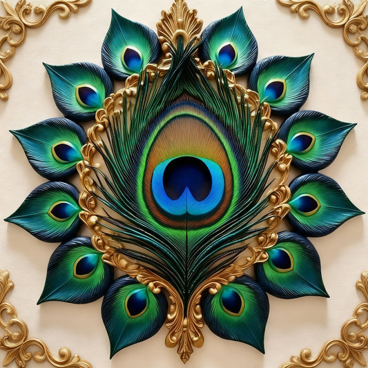 Grace of the Royal Mayura-Luxurious-Spiritual & Mindful 3D Textured Wall Art | UV Printed Embossed Canvas Wall Frame for Prayer room ,Meditation Space