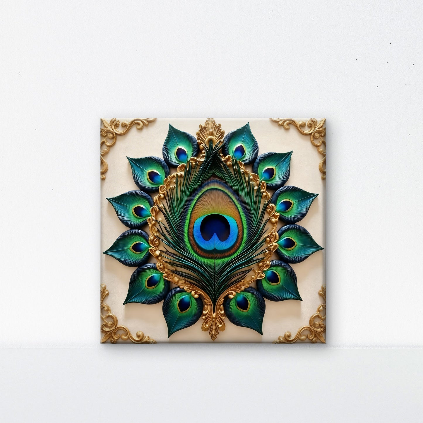 Grace of the Royal Mayura-Luxurious-Spiritual & Mindful 3D Textured Wall Art | UV Printed Embossed Canvas Wall Frame for Prayer room ,Meditation Space