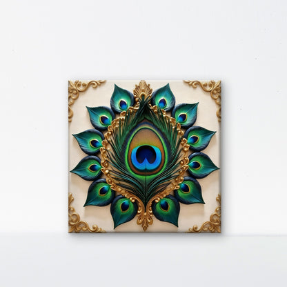 Grace of the Royal Mayura-Luxurious-Spiritual & Mindful 3D Textured Wall Art | UV Printed Embossed Canvas Wall Frame for Prayer room ,Meditation Space