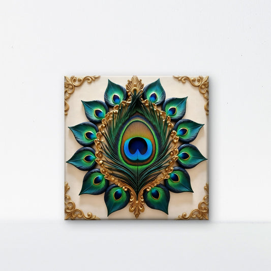 Grace of the Royal Mayura-Luxurious-Spiritual & Mindful 3D Textured Wall Art | UV Printed Embossed Canvas Wall Frame for Prayer room ,Meditation Space
