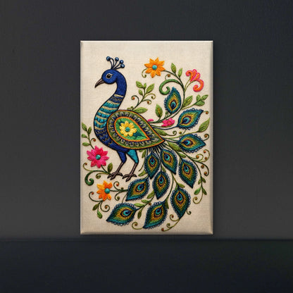 Grace of the Royal Peacock-Luxurious-Indian Culture &  Folk Art 3D Textured Wall Art | UV Printed Embossed Canvas Wall Frame for Home Decor,living Room