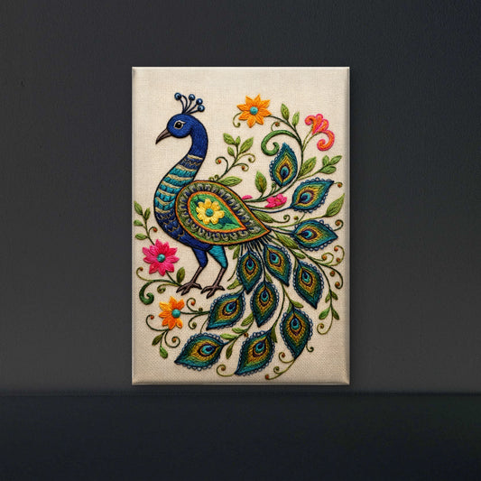 Grace of the Royal Peacock-Luxurious-Indian Culture &  Folk Art 3D Textured Wall Art | UV Printed Embossed Canvas Wall Frame for Home Decor,living Room