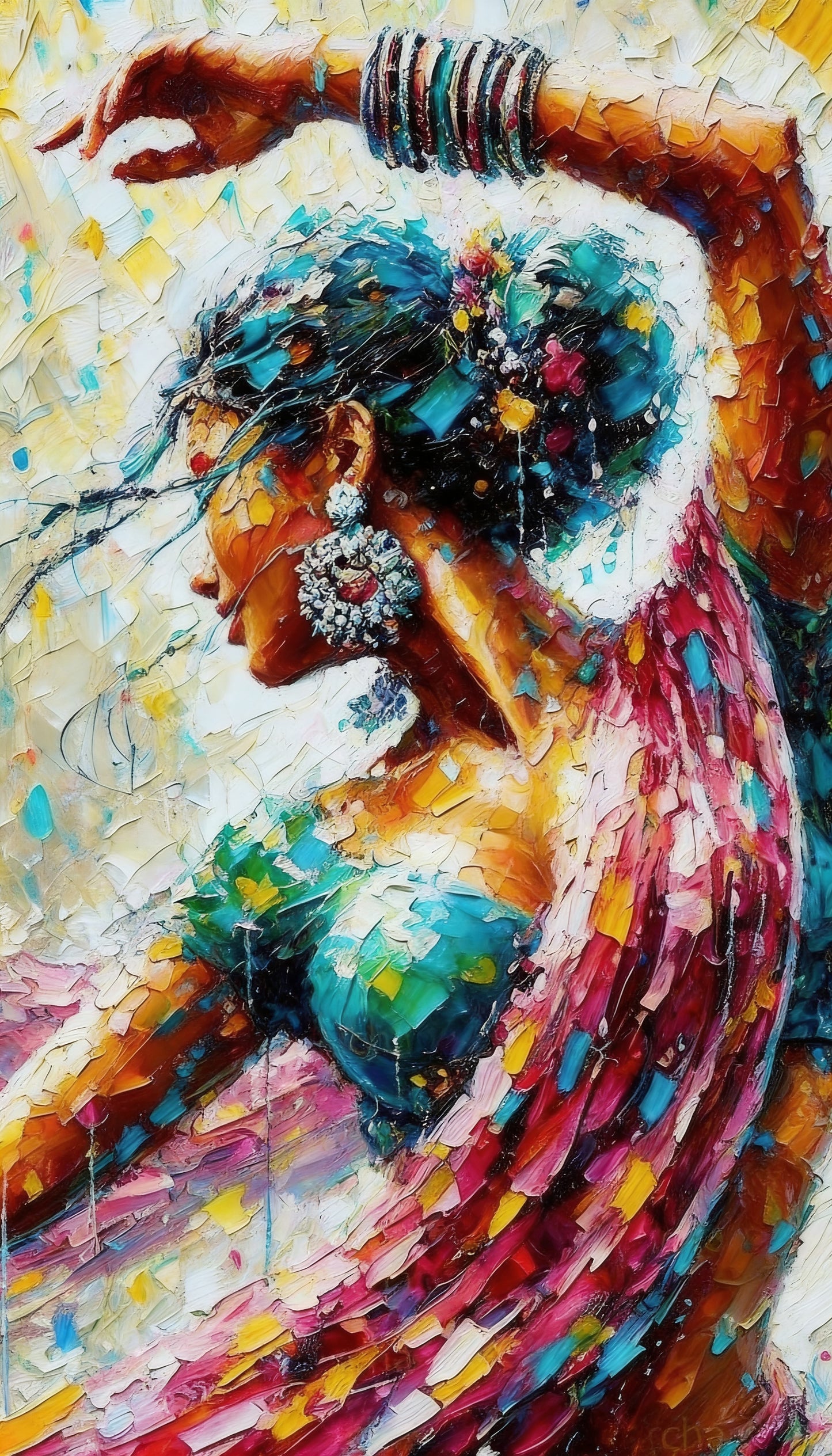 Heavy_Texture_Palette_Knife_Girl-Luxurious-Lifestyle & Hobbies-3D Textured Wall Art | UV Embossed Canvas Wall Frame for Living room