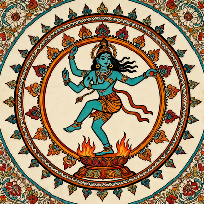 lord-shiva-as-nataraja-dancing-pose-kalamkari-Luxurious-Kalamkari Art 3D Textured Wall Art | UV Printed Embossed Canvas Wall Frame for Home Decor,living Room