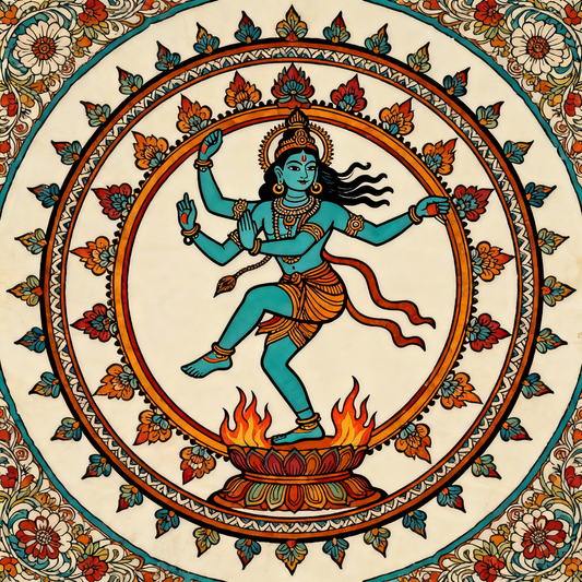 lord-shiva-as-nataraja-dancing-pose-kalamkari-Luxurious-Indian Culture &  Folk Art 3D Textured Wall Art | UV Printed Embossed Canvas Wall Frame for Home Decor,living Room