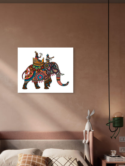 Indian decorated elephant with rider maharaja-Luxurious-Indian Culture &  Folk Art 3D Textured Wall Art | UV Printed Embossed Canvas Wall Frame for Home Decor,living Room