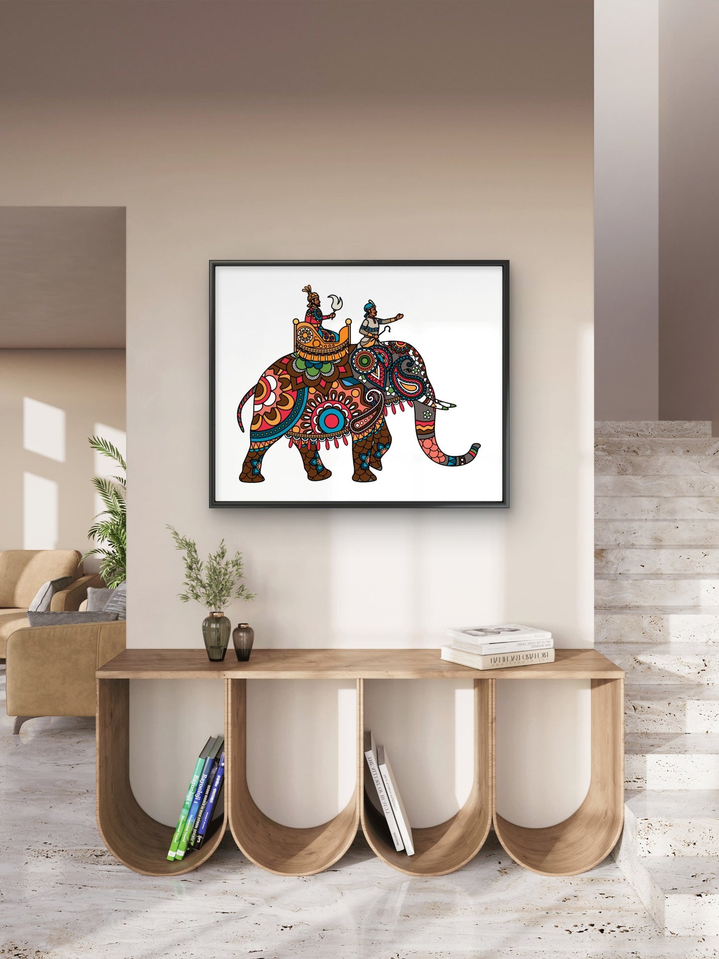 Indian decorated elephant with rider maharaja-Luxurious-Indian Culture &  Folk Art 3D Textured Wall Art | UV Printed Embossed Canvas Wall Frame for Home Decor,living Room
