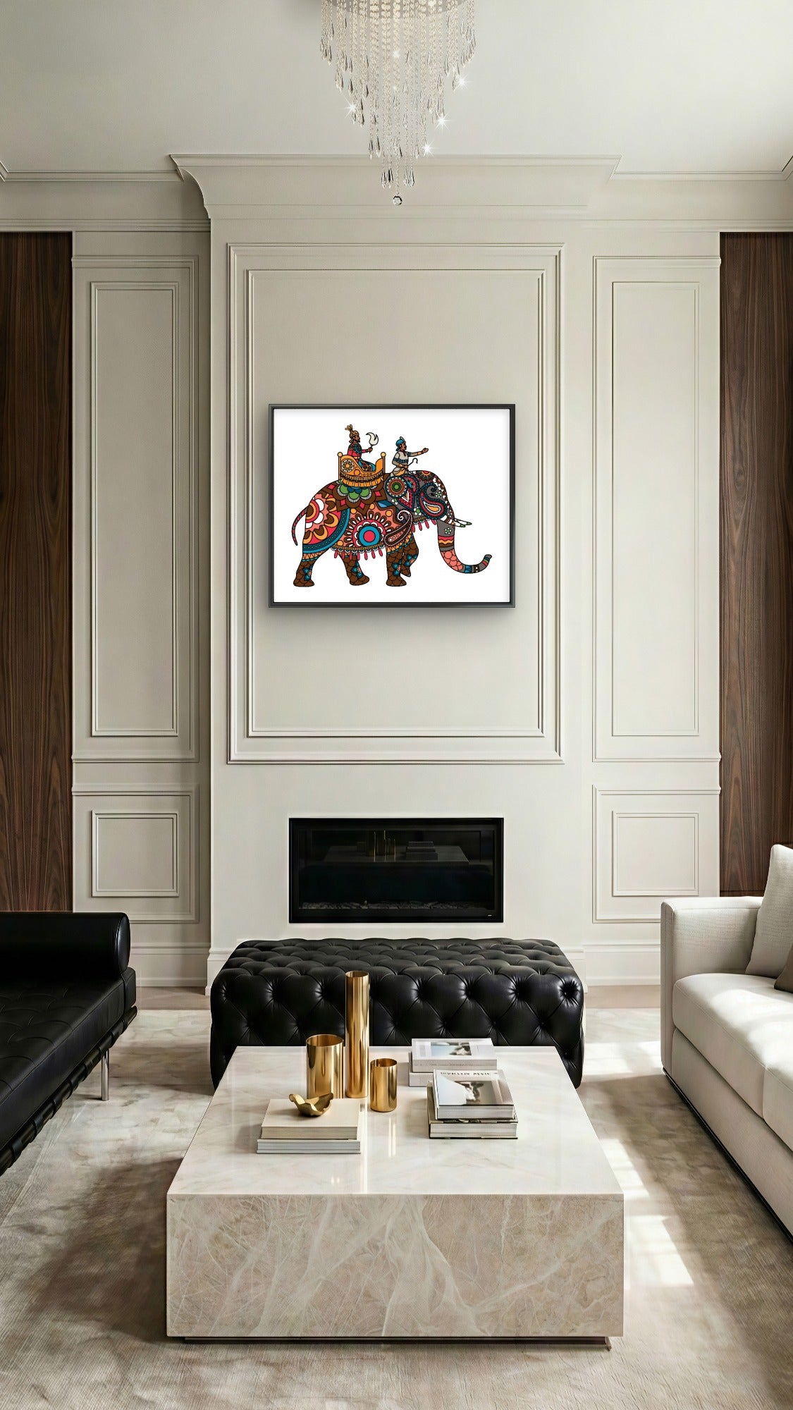 Indian decorated elephant with rider maharaja-Luxurious-Indian Culture &  Folk Art 3D Textured Wall Art | UV Printed Embossed Canvas Wall Frame for Home Decor,living Room