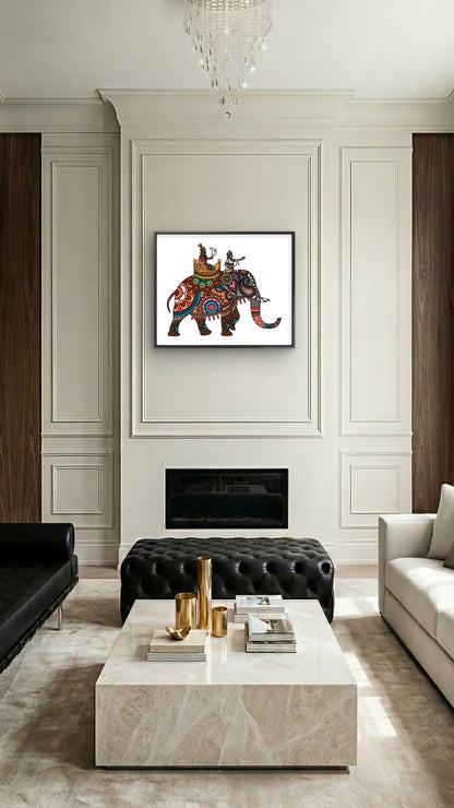 Indian decorated elephant with rider maharaja-Luxurious-Indian Culture &  Folk Art 3D Textured Wall Art | UV Printed Embossed Canvas Wall Frame for Home Decor,living Room