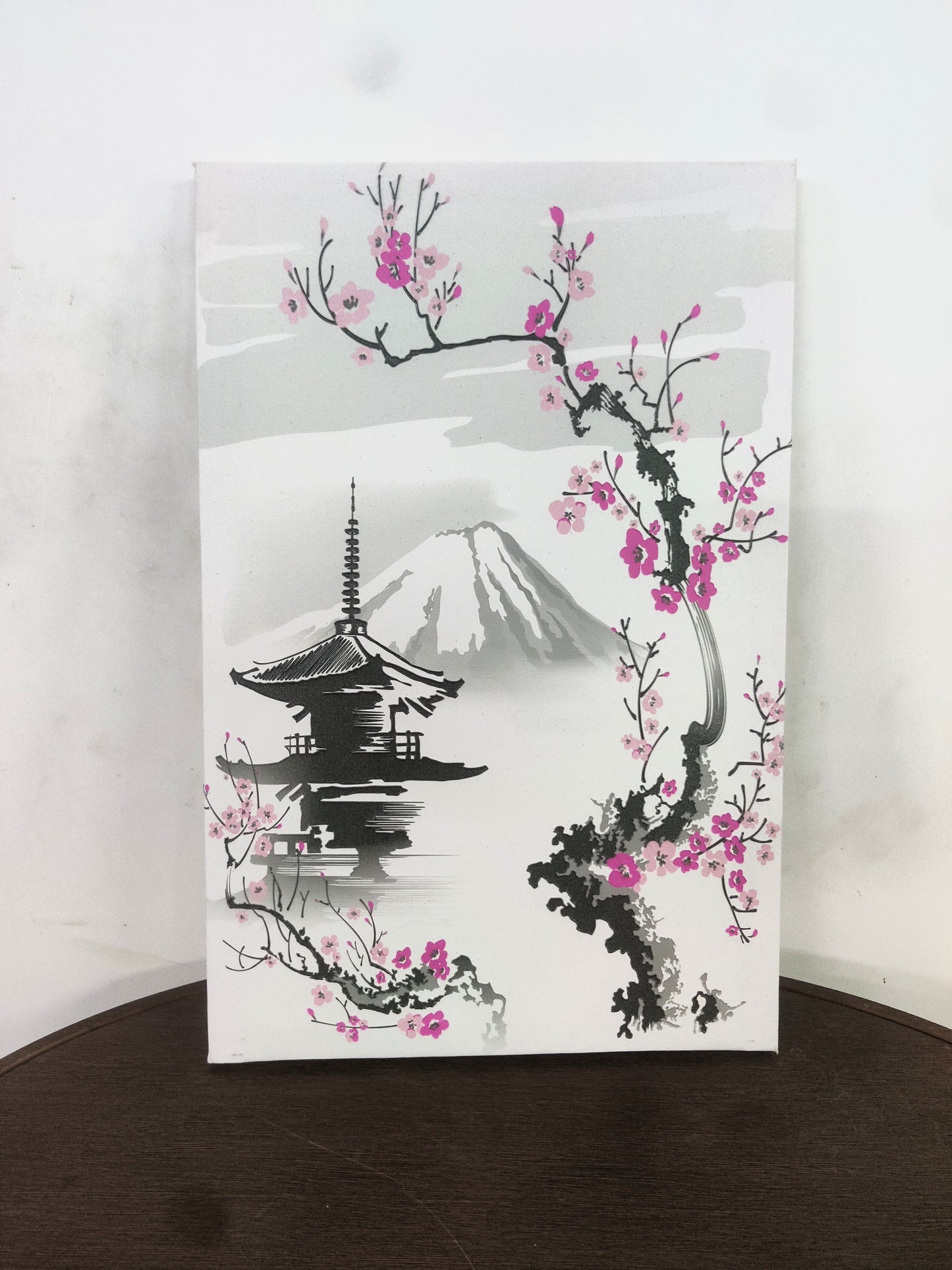 pagoda-sakura-branch-on-background-mountain--Luxurious-Nature and landscape | 3D Textured Wall Art | UV Printed Embossed Canvas Wall Frame for Home Decor,Living Room