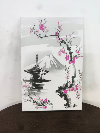 pagoda-sakura-branch-on-background-mountain--Luxurious-Nature and landscape | 3D Textured Wall Art | UV Printed Embossed Canvas Wall Frame for Home Decor,Living Room