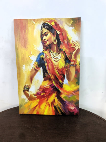 Vibrant_Impressionist_Woman-Luxurious-Indian Culture &  Folk Art 3D Textured Wall Art | UV Printed Embossed Canvas Wall Frame for Home Decor,living Room