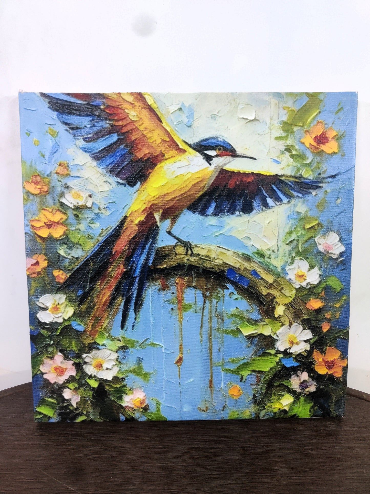 Vibrant Bird on a Flowering Branch-Luxurious-Wildlife & Animals-3D Textured Wall Art | UV Embossed Canvas Wall Frame for Home decor