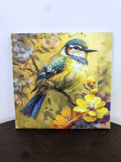 bird on a Flowering Branch-Luxurious-Wildlife & Animals-3D Textured Wall Art | UV Embossed Canvas Wall Frame for Home decor