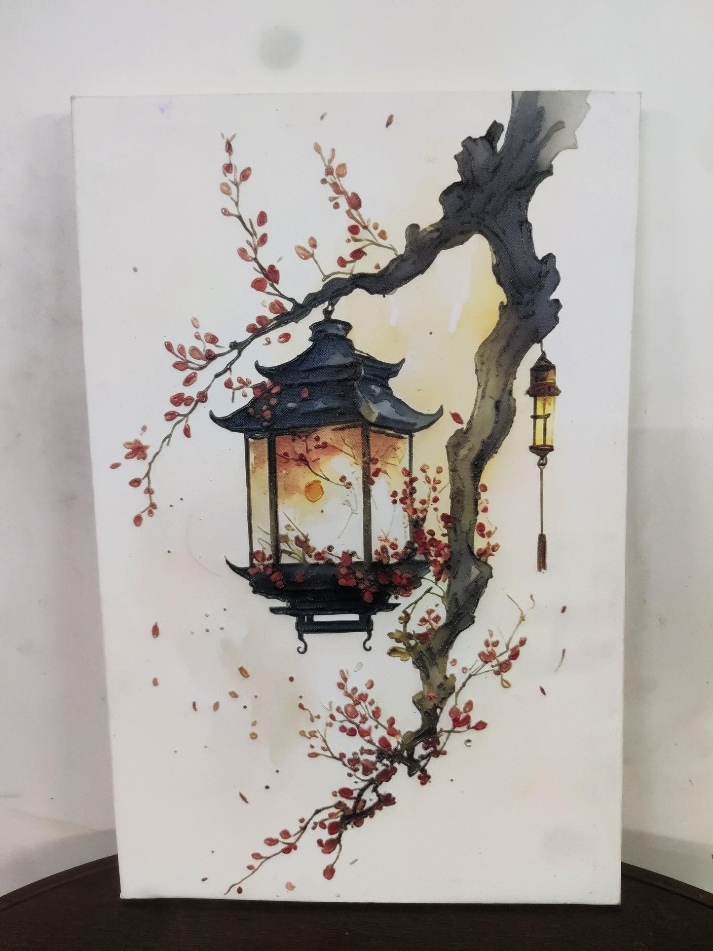 Watercolor Dreams under Cherry Blossoms-premium-Floral & Botanical-3D Textured Wall Art | UV Embossed Canvas Wall Frame for Living room and bed room
