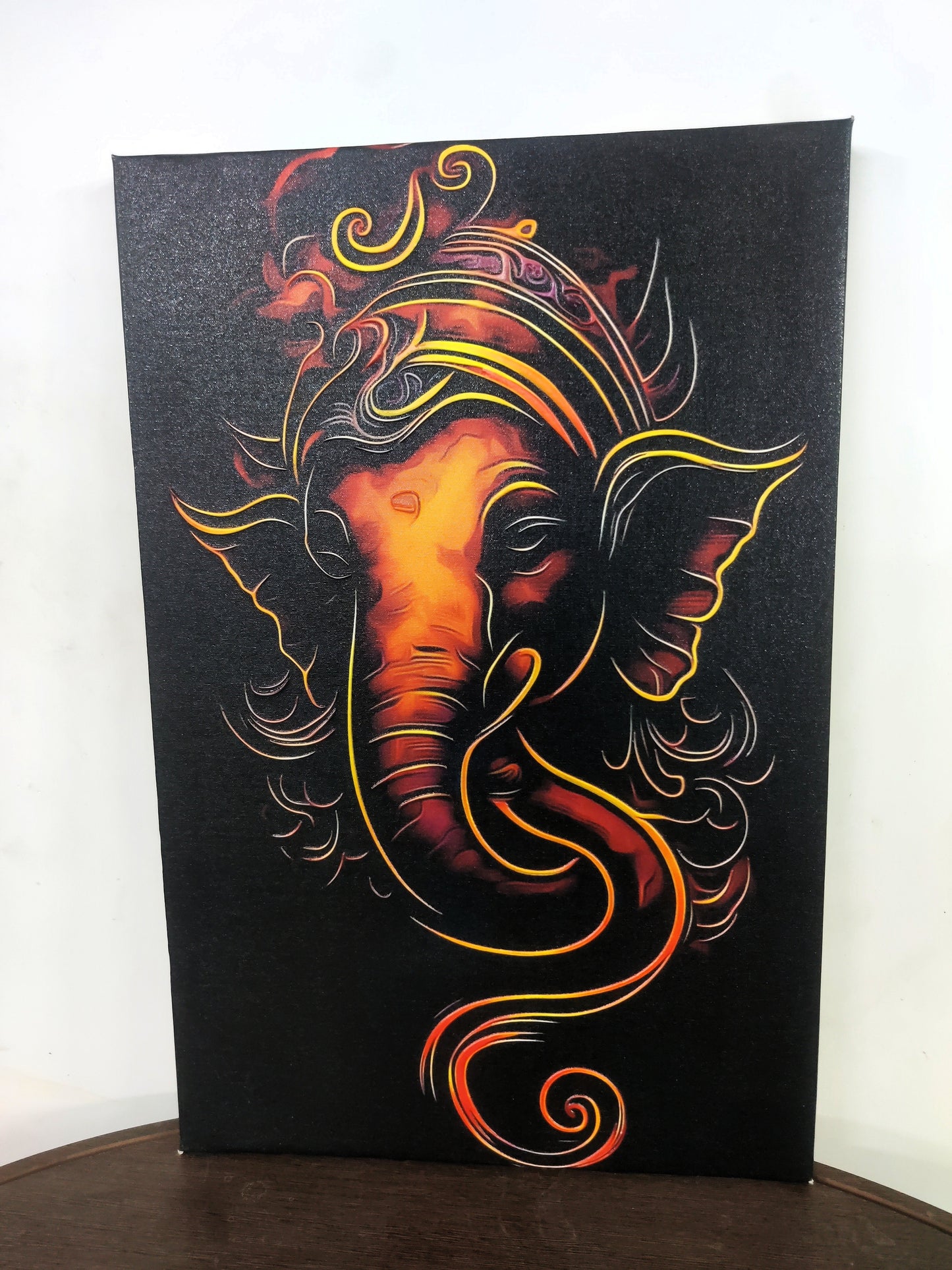 Ganesha Glowing Digital art-Luxurious-Spiritual & Mindful 3D Textured Wall Art | UV Printed Embossed Canvas Wall Frame for Prayer room ,Meditation Space