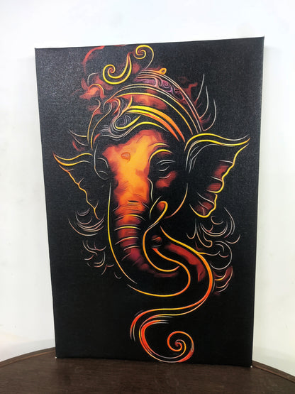 Ganesha Glowing Digital art-Luxurious-Spiritual & Mindful 3D Textured Wall Art | UV Printed Embossed Canvas Wall Frame for Prayer room ,Meditation Space