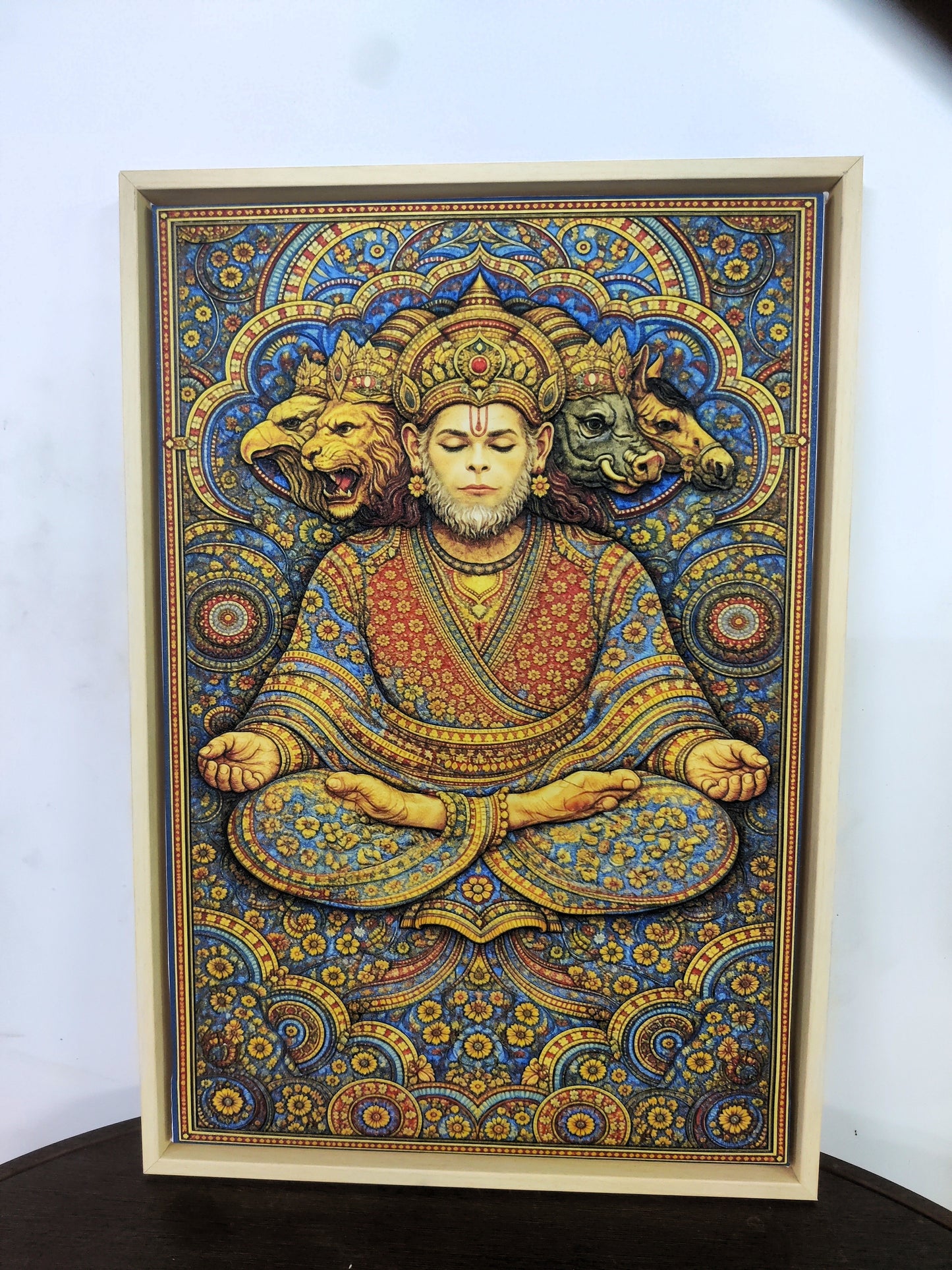 The five-faced form of Lord Hanuman-Luxurious-Spiritual & Mindful-3D Textured Wall Art | UV Embossed Canvas Wall Frame for Home decor