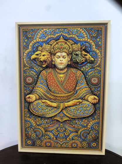 The five-faced form of Lord Hanuman-Luxurious-Spiritual & Mindful-3D Textured Wall Art | UV Embossed Canvas Wall Frame for Home decor