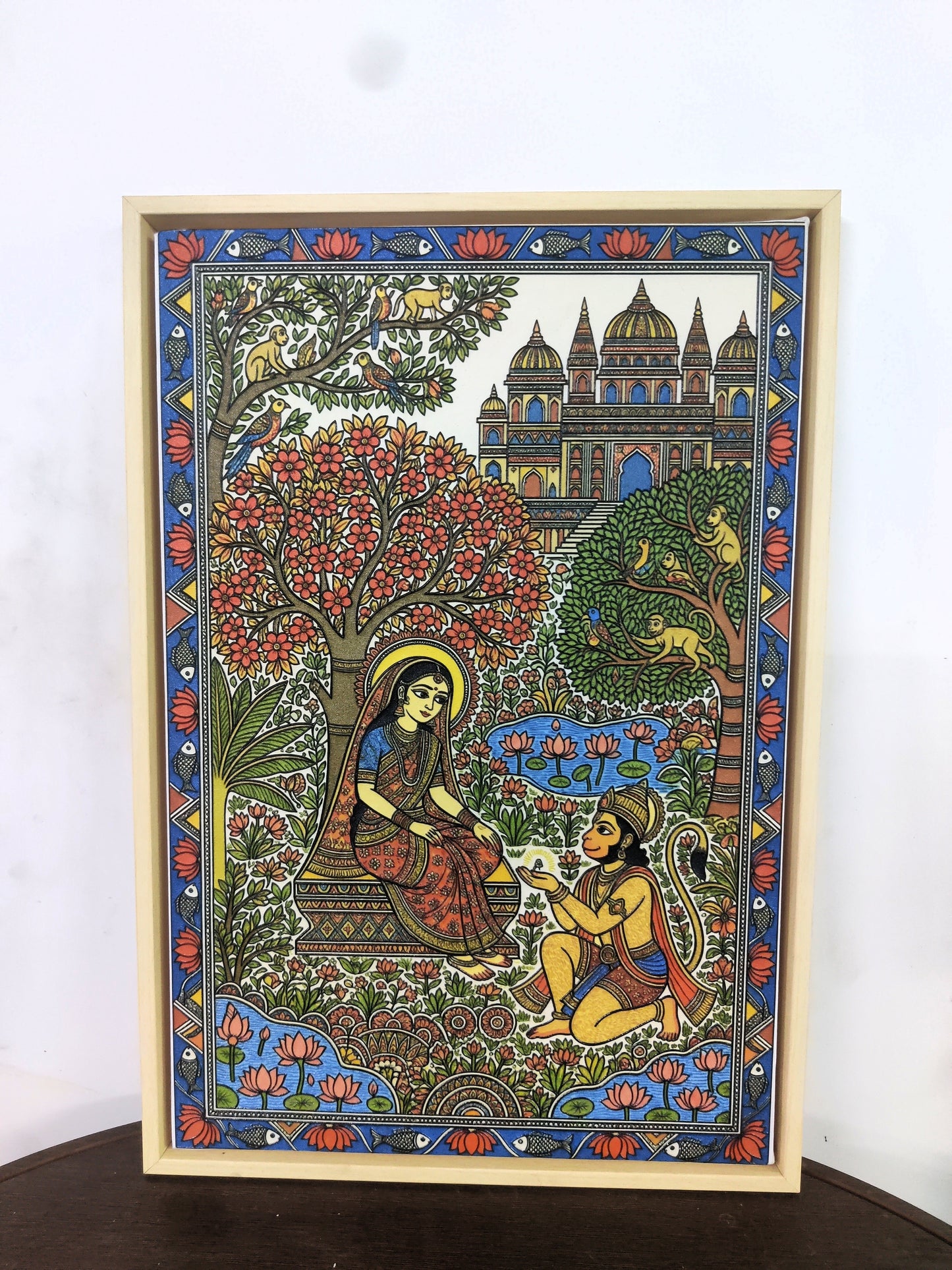 A traditional Madhubani/Mithila folk painting from India depicting the Hindu epic Ramayana-Luxurious-Indian Culture &  Folk Art-3D Textured Wall Art | UV Embossed Canvas Wall Frame for Home decor
