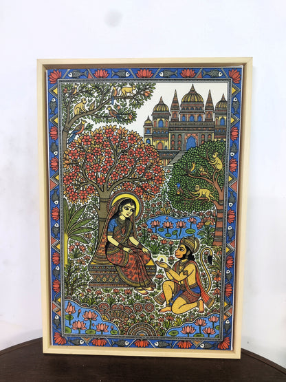 A traditional Madhubani/Mithila folk painting from India depicting the Hindu epic Ramayana-Luxurious-Indian Culture &  Folk Art-3D Textured Wall Art | UV Embossed Canvas Wall Frame for Home decor