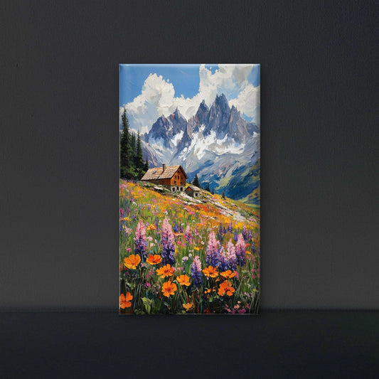 Impasto Alpine Chalet & Wildflower Mountain Luxurious-Floral & Botanical-3D Textured Wall Art | UV Embossed Canvas Wall Frame for Home decor