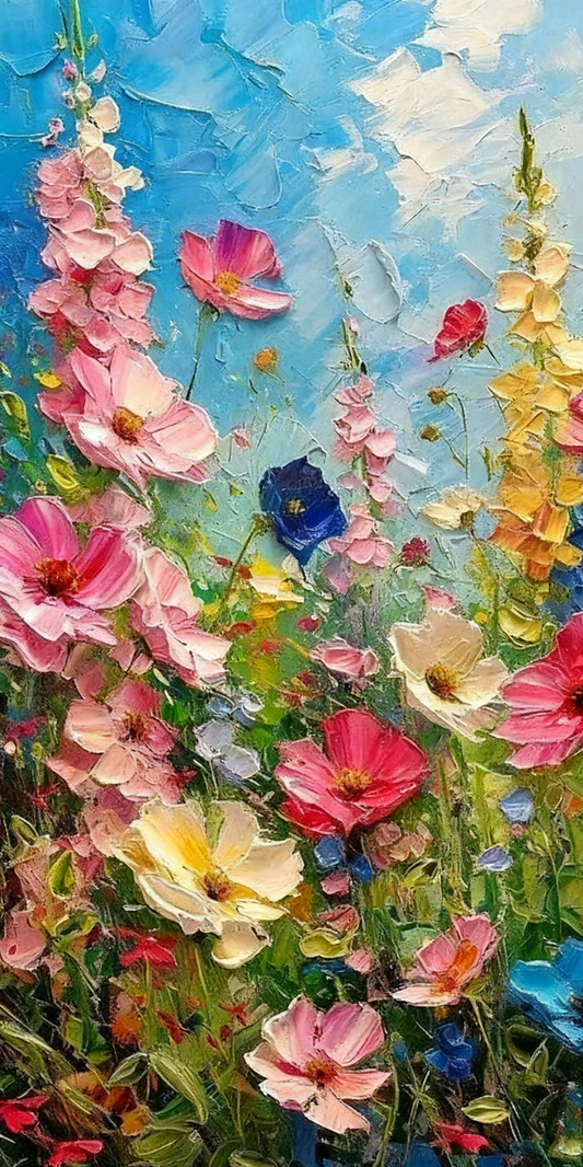 Impasto Garden Flowers-Premium-Floral & Botanical-3D Textured Wall Art | UV Embossed Canvas Wall Frame for home decor and bed room