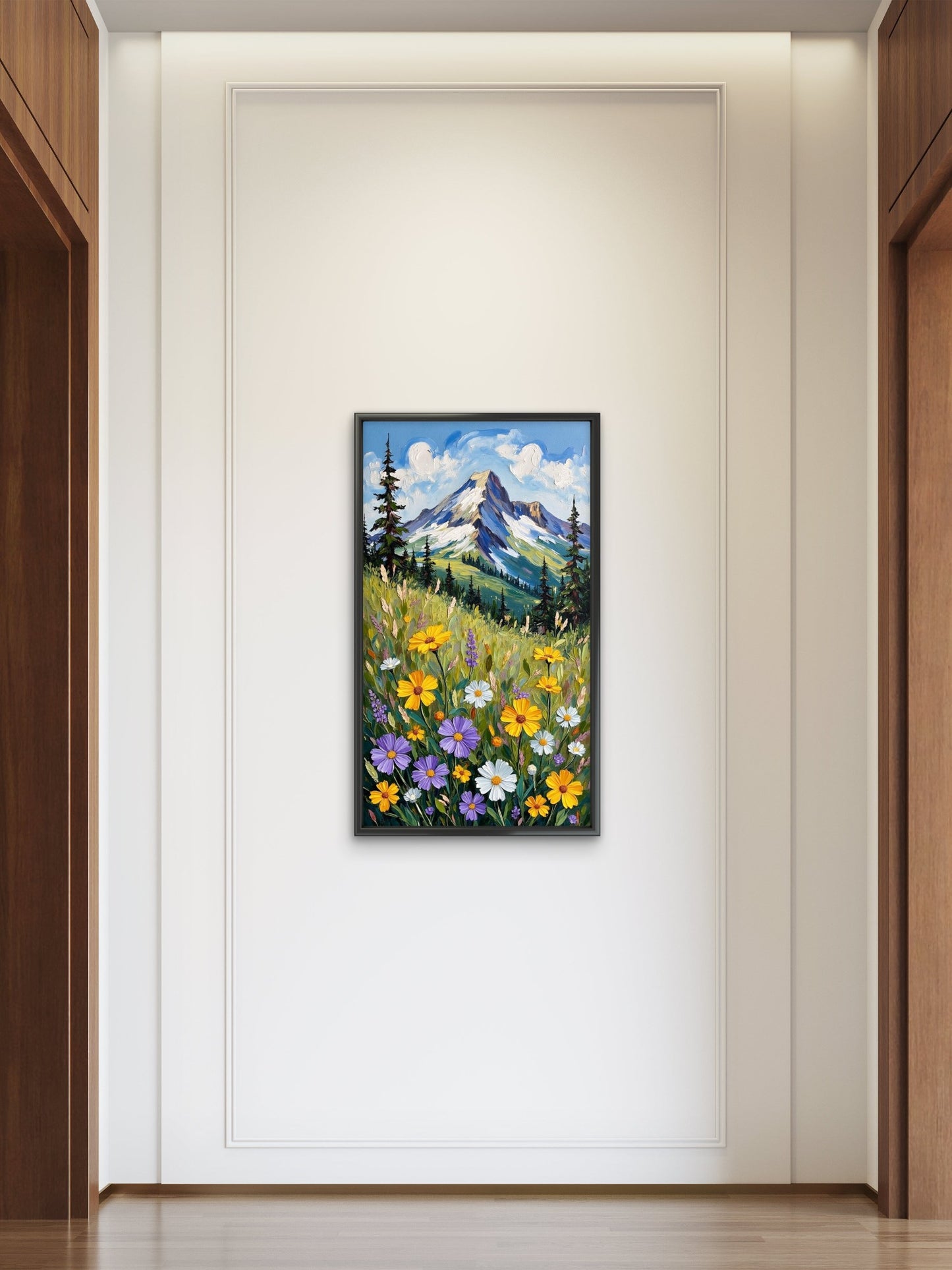 Impasto Mountain Wildflower Art Luxurious-Floral & Botanical-3D Textured Wall Art | UV Embossed Canvas Wall Frame for Home decor