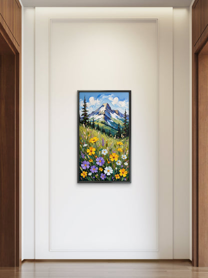 Impasto Mountain Wildflower Art Luxurious-Floral & Botanical-3D Textured Wall Art | UV Embossed Canvas Wall Frame for Home decor