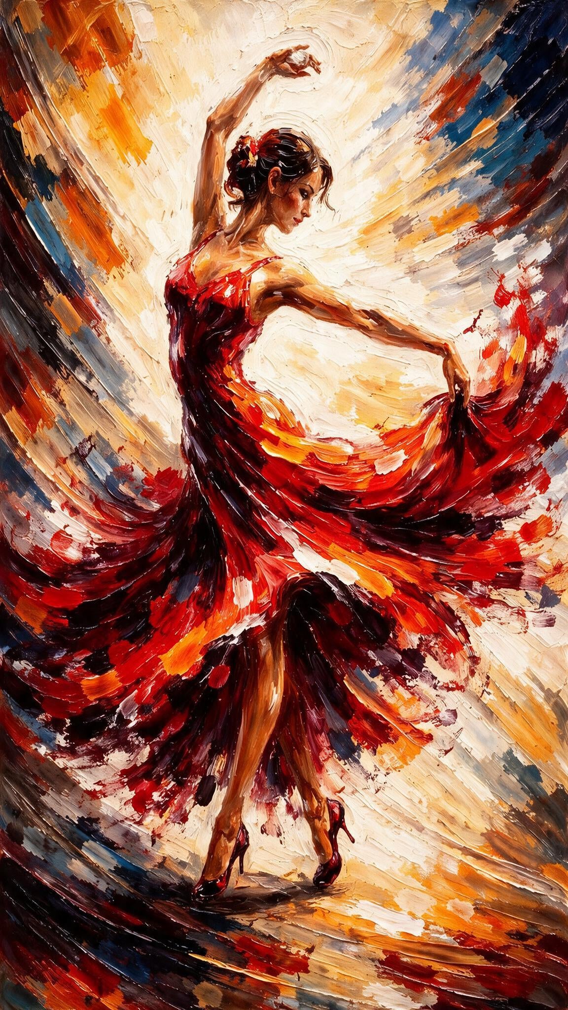 Impasto Spanish Flamenco Dancer Luxurious- Lifestyle, Passions & Interests-3D Textured Wall Art | UV Embossed Canvas Wall Frame for Home decor