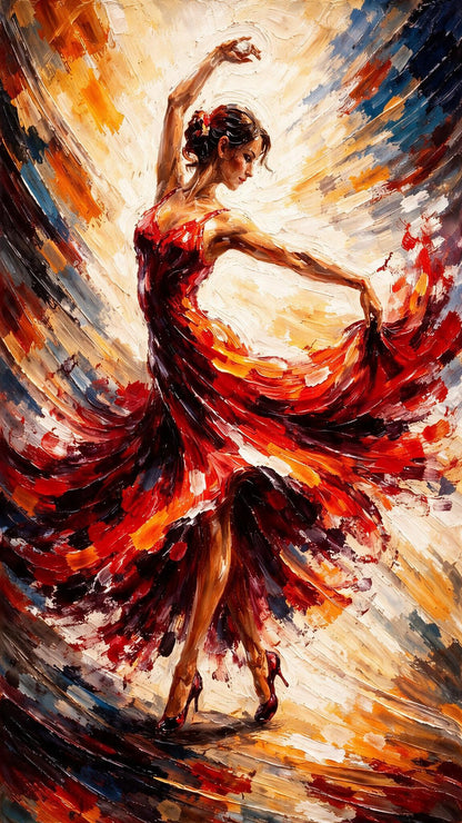 Impasto Spanish Flamenco Dancer Luxurious- Lifestyle, Passions & Interests-3D Textured Wall Art | UV Embossed Canvas Wall Frame for Home decor