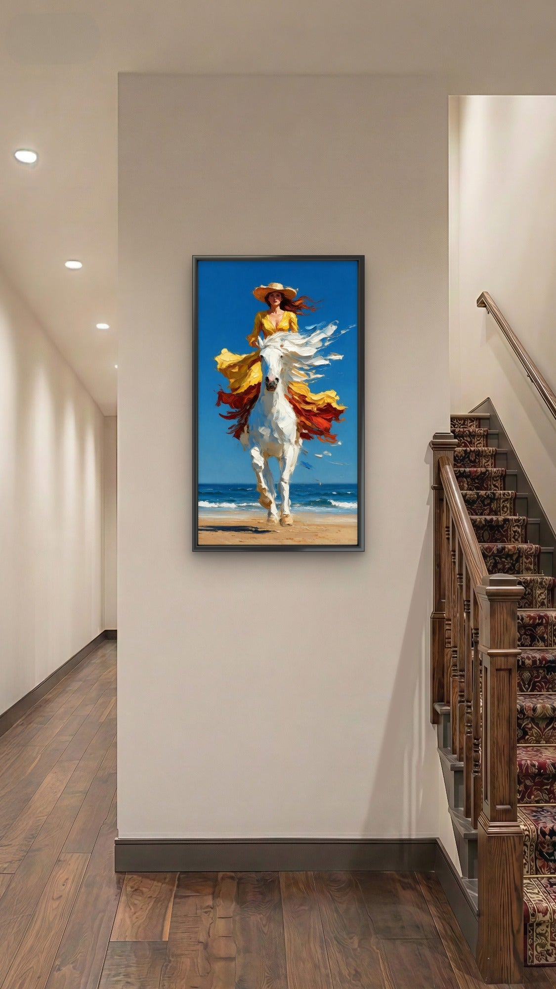 Impasto Woman Riding Horse Beach Wall Art Luxurious- Lifestyle, Passions & Interests-3D Textured Wall Art | UV Embossed Canvas Wall Frame for Home decor
