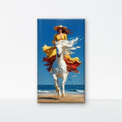 Impasto Woman Riding Horse Beach Wall Art Luxurious- Lifestyle, Passions & Interests-3D Textured Wall Art | UV Embossed Canvas Wall Frame for Home decor