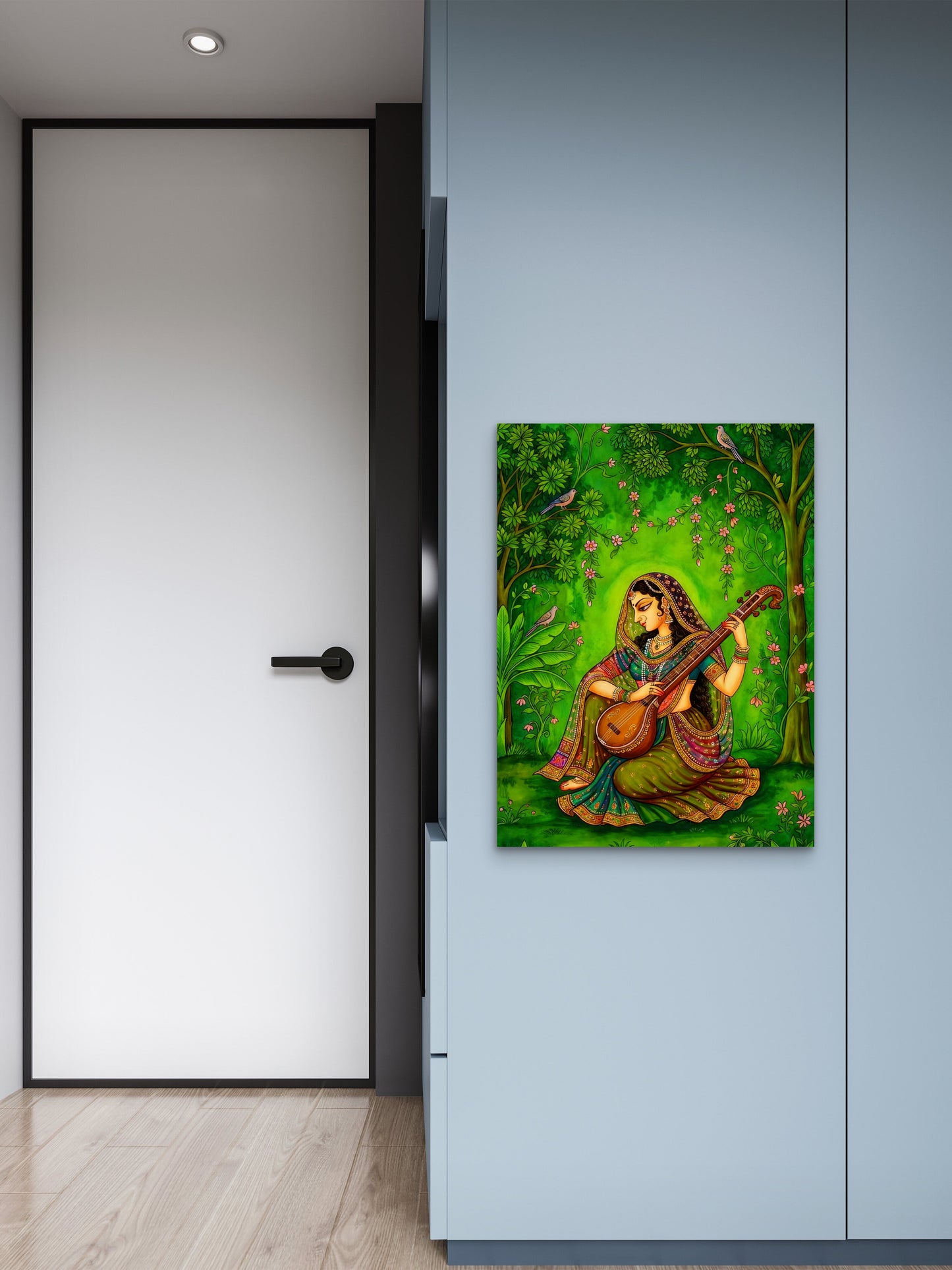 Indian Classical Musician Lady Wall Art-Luxurious-Indian Culture &  Folk Art 3D Textured Wall Art | UV Printed Embossed Canvas Wall Frame for Home Decor,living Room