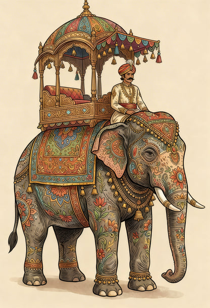 Indian Miniature Digital Painting-Luxurious-Indian Culture &  Folk Art 3D Textured Wall Art | UV Printed Embossed Canvas Wall Frame for Home Decor,living Room