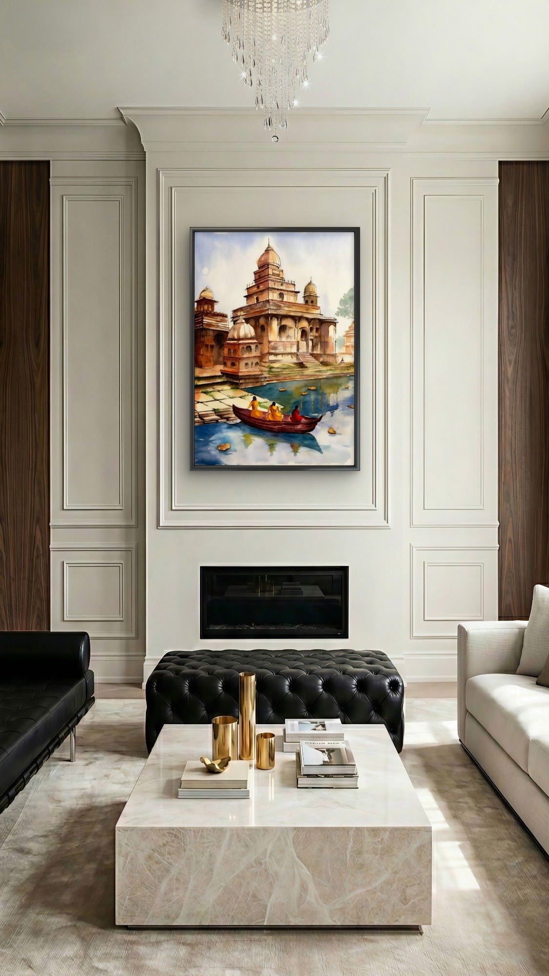 Indian Temple-Luxurious-Indian Culture &  Folk Art 3D Textured Wall Art | UV Printed Embossed Canvas Wall Frame for Home Decor,living Room