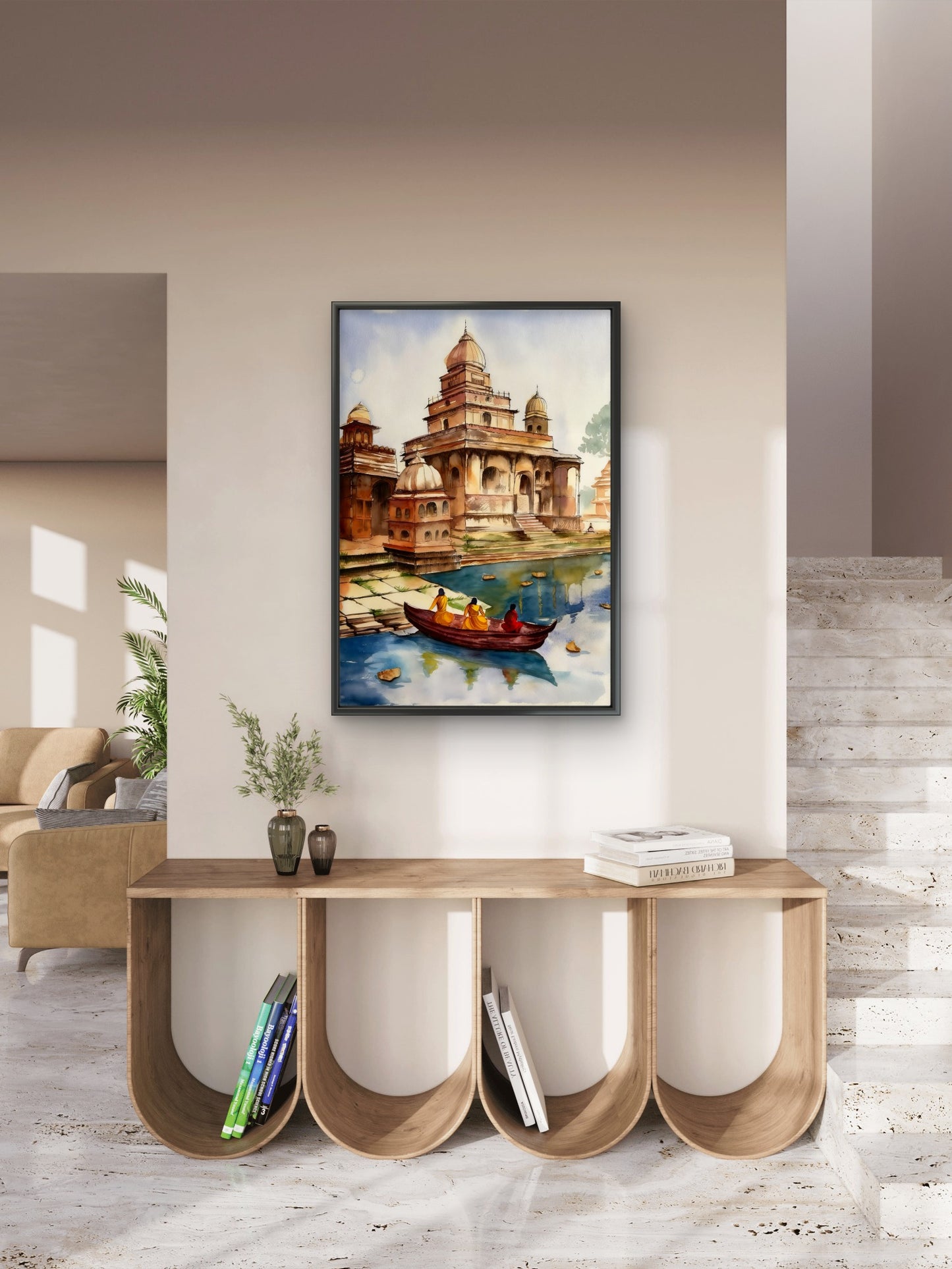 Indian Temple-Luxurious-Indian Culture &  Folk Art 3D Textured Wall Art | UV Printed Embossed Canvas Wall Frame for Home Decor,living Room
