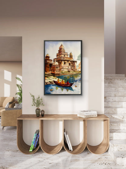 Indian Temple-Luxurious-Indian Culture &  Folk Art 3D Textured Wall Art | UV Printed Embossed Canvas Wall Frame for Home Decor,living Room