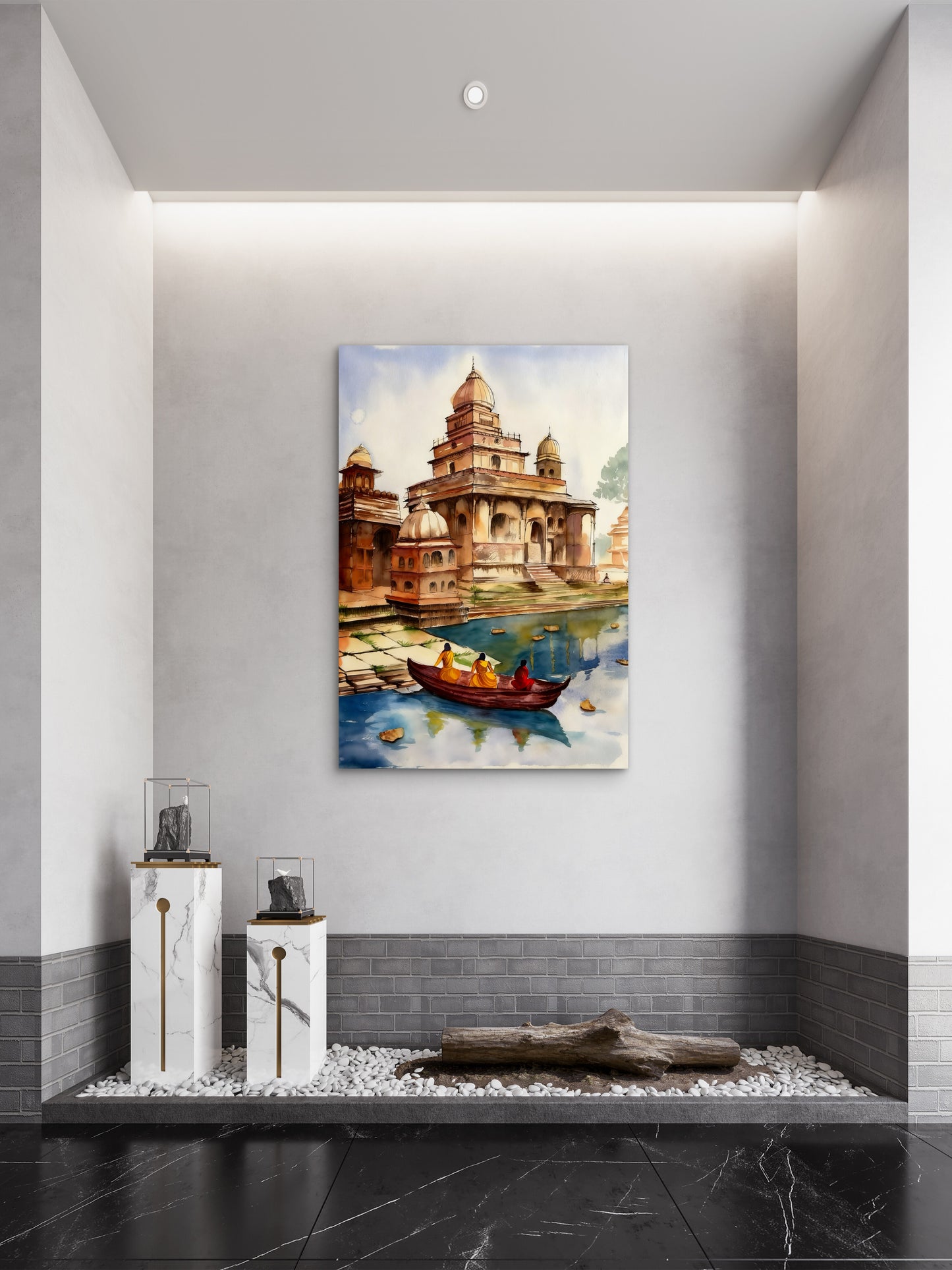 Indian Temple-Luxurious-Indian Culture &  Folk Art 3D Textured Wall Art | UV Printed Embossed Canvas Wall Frame for Home Decor,living Room