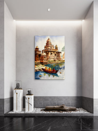 Indian Temple-Luxurious-Indian Culture &  Folk Art 3D Textured Wall Art | UV Printed Embossed Canvas Wall Frame for Home Decor,living Room