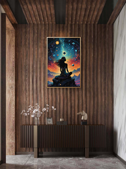 Infinity’s Quiet Observer-Premium-Cosmic & Fantasy-3D Textured Wall Art | UV Embossed Canvas Wall Frame for Meditation Spaceand and restaurant