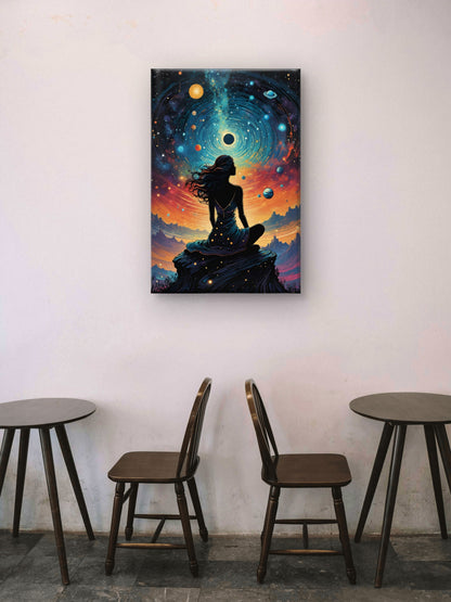 Infinity’s Quiet Observer-Premium-Cosmic & Fantasy-3D Textured Wall Art | UV Embossed Canvas Wall Frame for Meditation Spaceand and restaurant